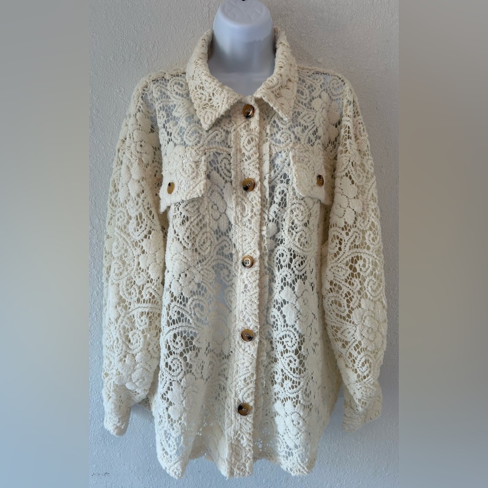 Cream Lace Button-Front Jacket